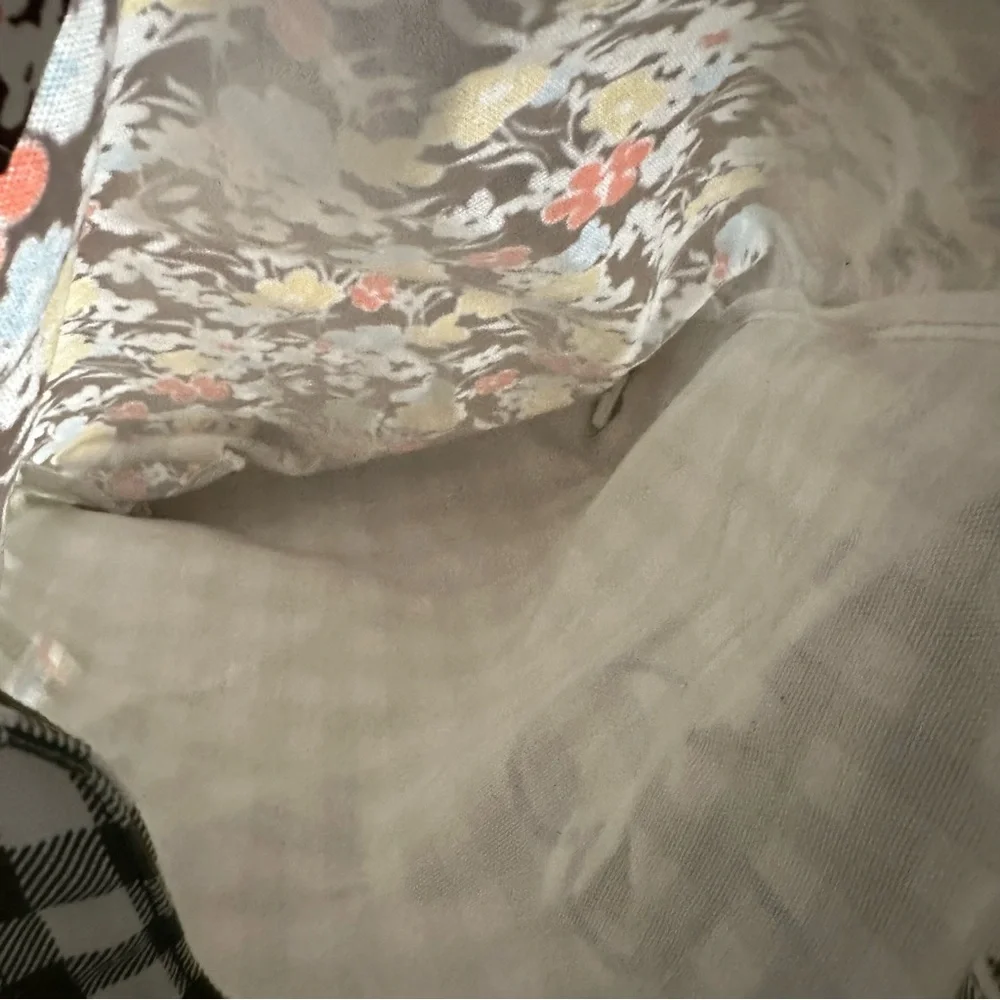 Tory Burch Reverie Floral Print & Green‎ Gingham Check Canvas Shopping Tote Bag
